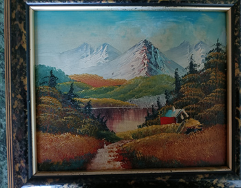 Ölbild 29 cm x 25 cm Berge - Landschaft Kunstatelier -