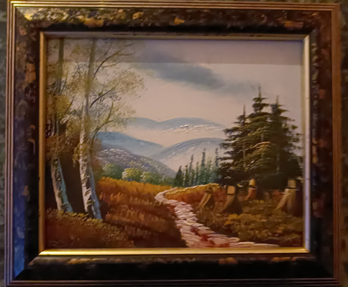 Ölbild 29 cm x 26 cm Berge - Landschaft