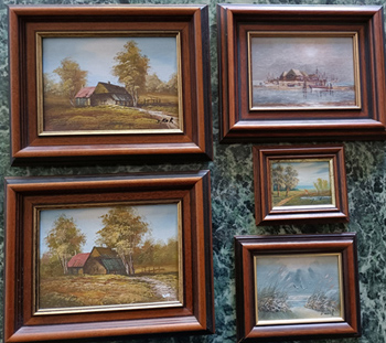 5 sehr schöne alte Ölbilder mit Holzrahmen Konvolut