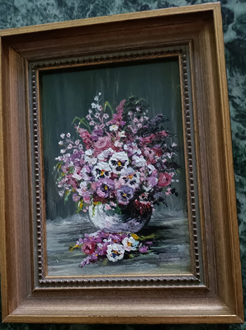 Sehr schönes Ölbild, Blumenstrauß, 17 cm hoch