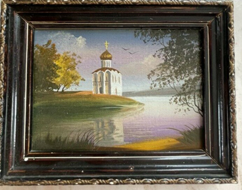 Kl. Ölbild Kirch-Kapelle  russisch, 15 x 12 cm