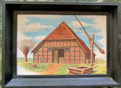 Kleines Kunstdruck Bild Bauernhaus, 15,5 x 11 cm