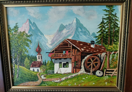 Ölbild 23 cm 29 cm Rahmen Maße,   Mühle