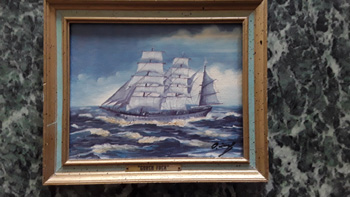 Kleines Ölgemälde, Segelschiff Gorch Fock + Signatur 20,5 x 17 cm
