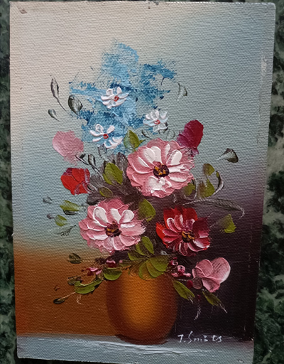 Wunderbarer Blumenstrauß in Ölbild 12,5 x 19 cm hoch