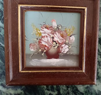 Wunderbares Ölbild 11 cm x 11 cm  + Rahmen,Blumenstrauß