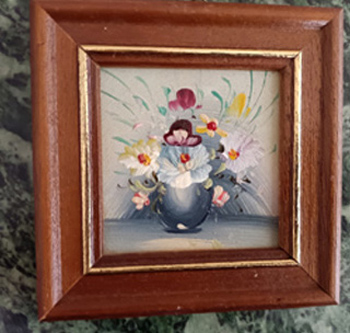 Wunderbares Ölbild 11 cm x 11 cm - Rahmen,Blumenstrauß