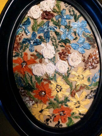 Feines Blumen Bouquet Ölbild Oval 12 cm Breit 16 cm Hoch