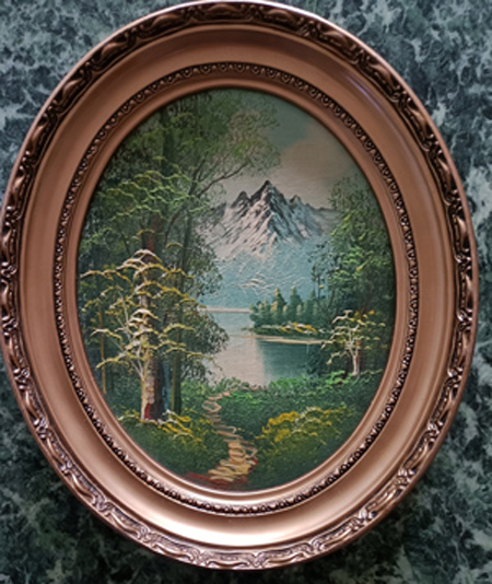 Ovales Ölbild 32 cm x 27 cm Breite  Landschaft
