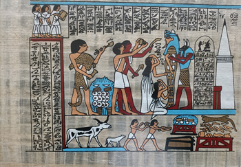 Ägyptische Papyrus Bild 35 x 28 cm hoch unter Glas