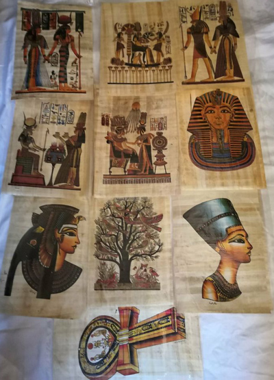 Ägyptische Papyrus Bild, 20 cm 30 cm hoch, farbenfrohe Bilder