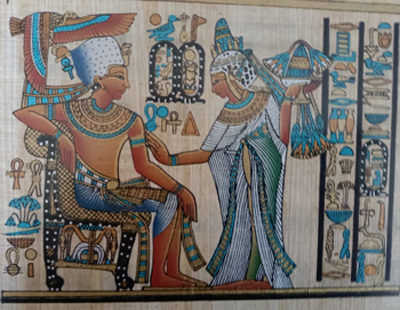 Schönes Papyrus Bild unter Glasrahmen 23 x 17 cm