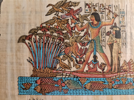 Schönes Papyrus Bild unter Glasrahmen 23 x 17 cm,